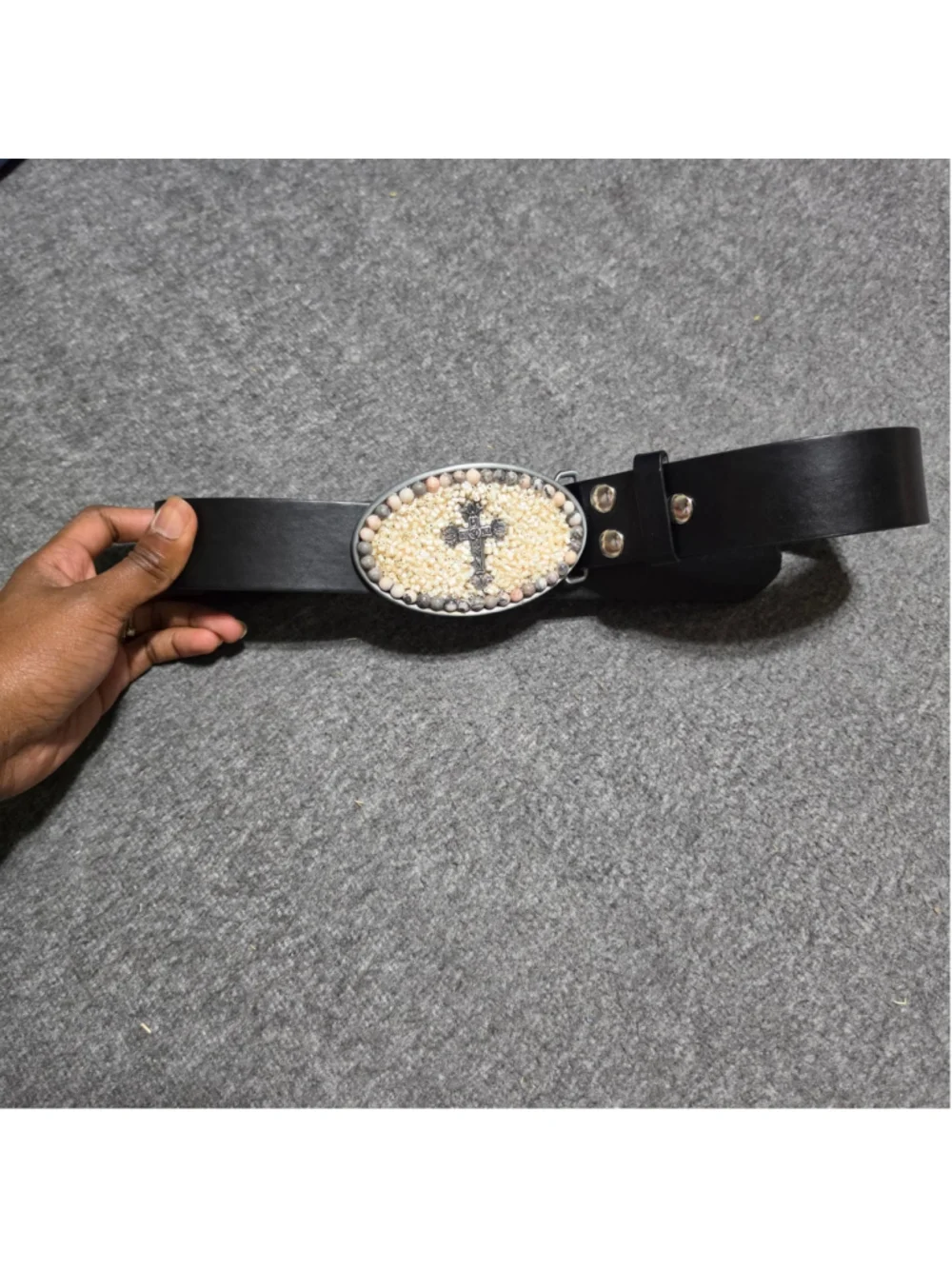 Buckle Rage Western Cross Concho Belt Black Leather Beaded XXS